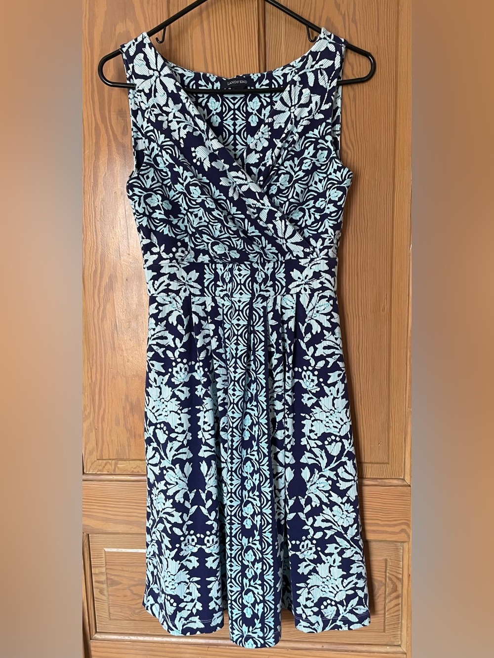 Lands End Fit & Flare Blue Floral Sleeveless Dress, Cotton/viscose/elastane, XS